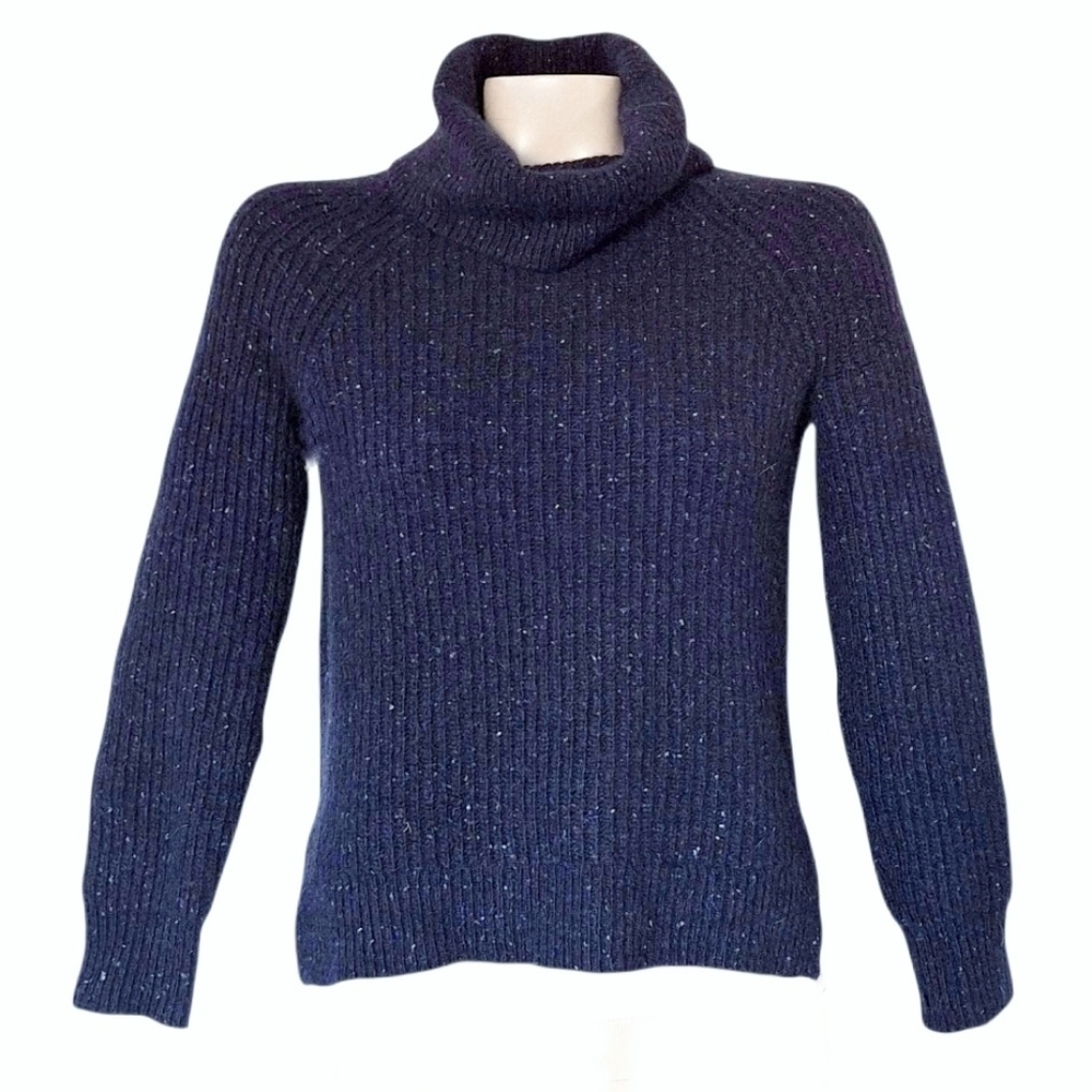 J. Crew Navy Blue Wool Blend Turtleneck With White Speckle Cabincore Classic XXS